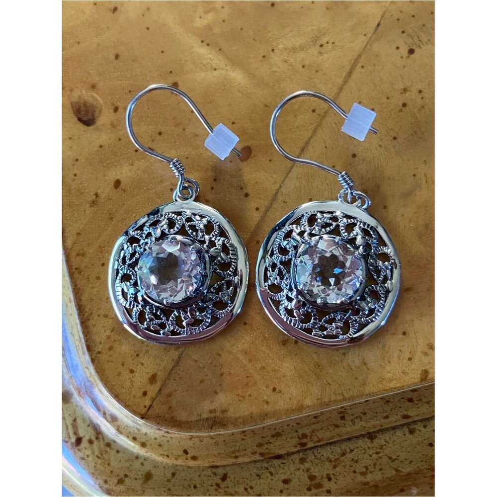 Genuine White Topaz Sterling Silver Dangle Earrings